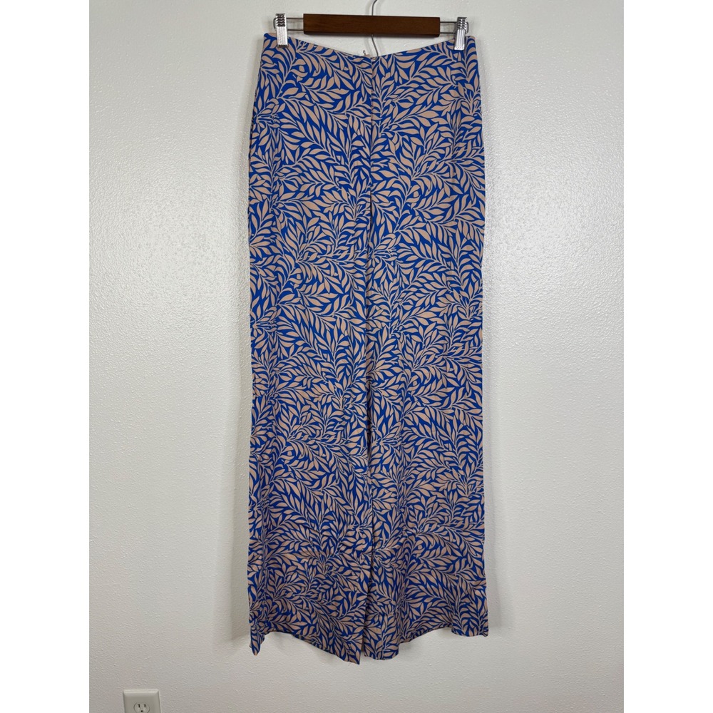 Diane von Furstenberg Blue Tan Leaf Print Wide Leg Pants Trousers Size 2